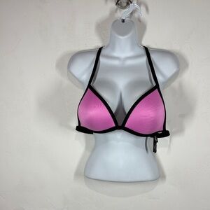 Pink Victoria’s Secret Pink and Black Strappy Bikini Top side XL